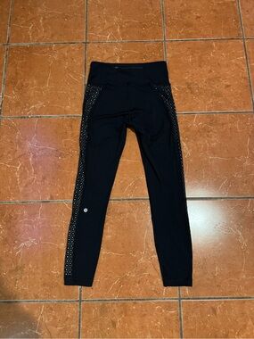 lululemon black high-rise leggings with side rhinestone trim